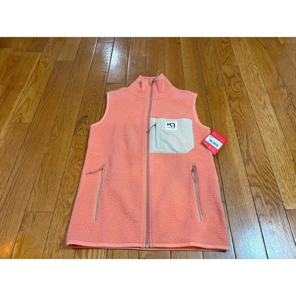 Kari‎ Traa Rothe Vest Peach Women XS New Full Zip Fleece Teddy Sherpa 623488 new